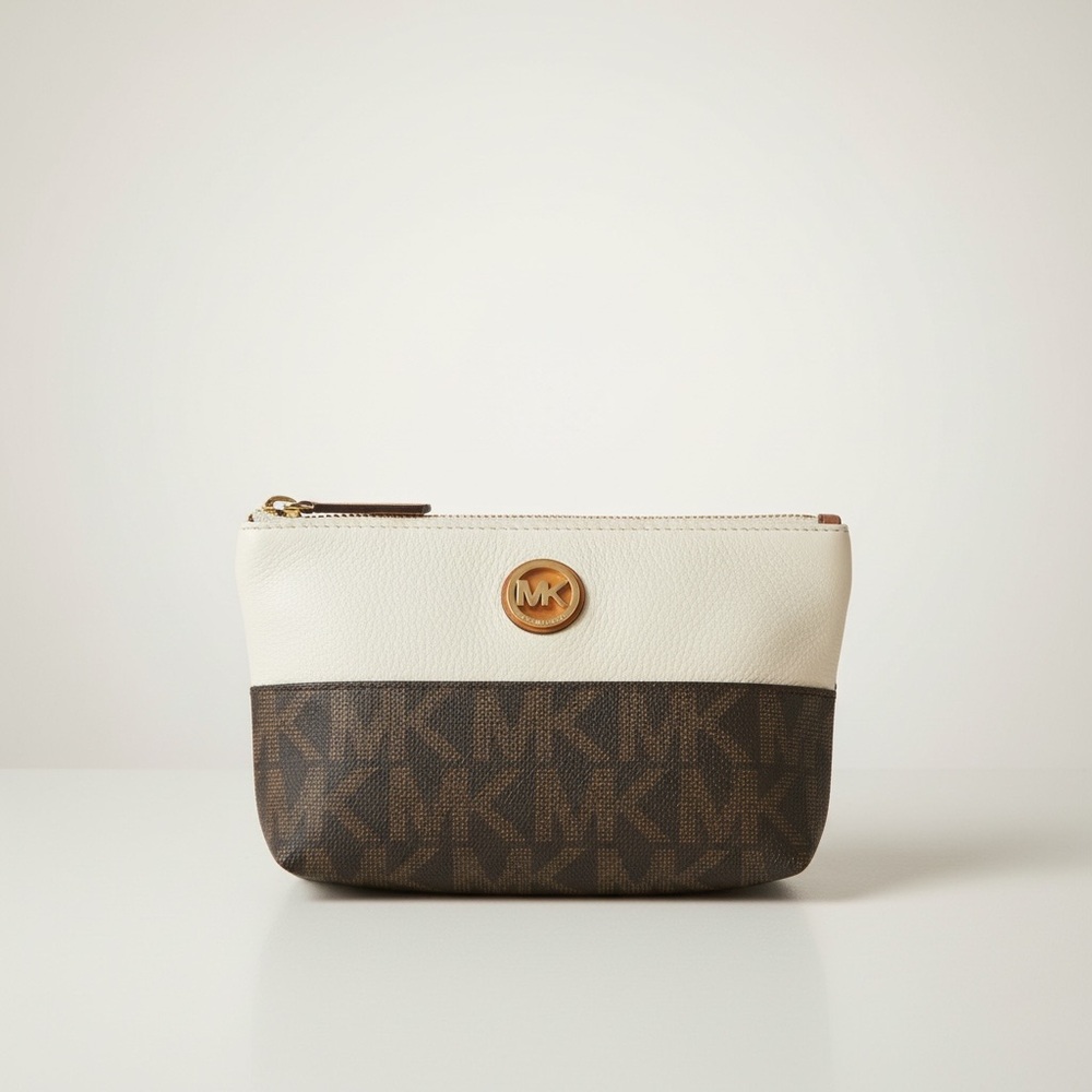 Michael Kors Wristlet Pouch Tan and Cream Interior Lining